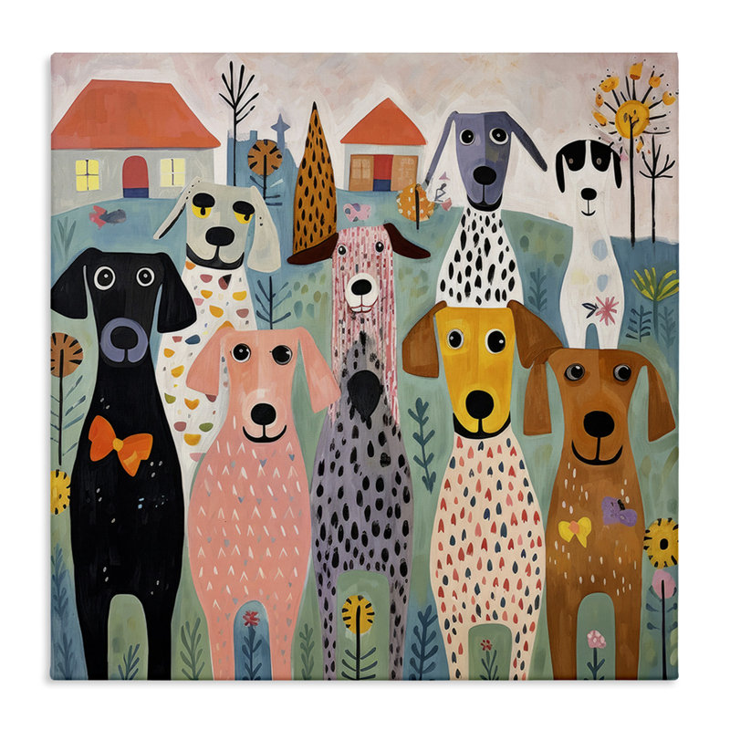 Art mural sur toile à motif de chiens et de fleurs par Lazar Studio, H 36 po x l 36 po