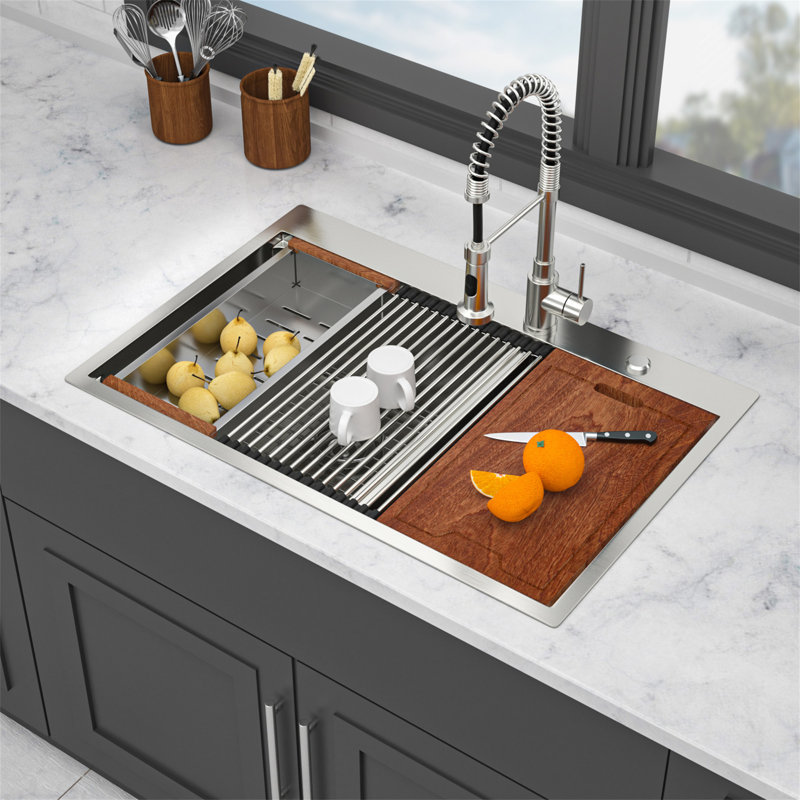 Topmount Drop In Kitchen Sink - 33" X 22" X 10" Double Bowl  Kitchen Sink 16 Gauge With Two 10" Deep Basin