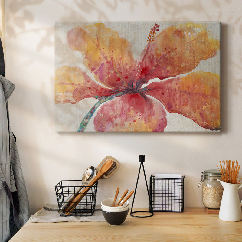 Hibiscus en fleurs sur toile tendue, H 12 po x l 18 po