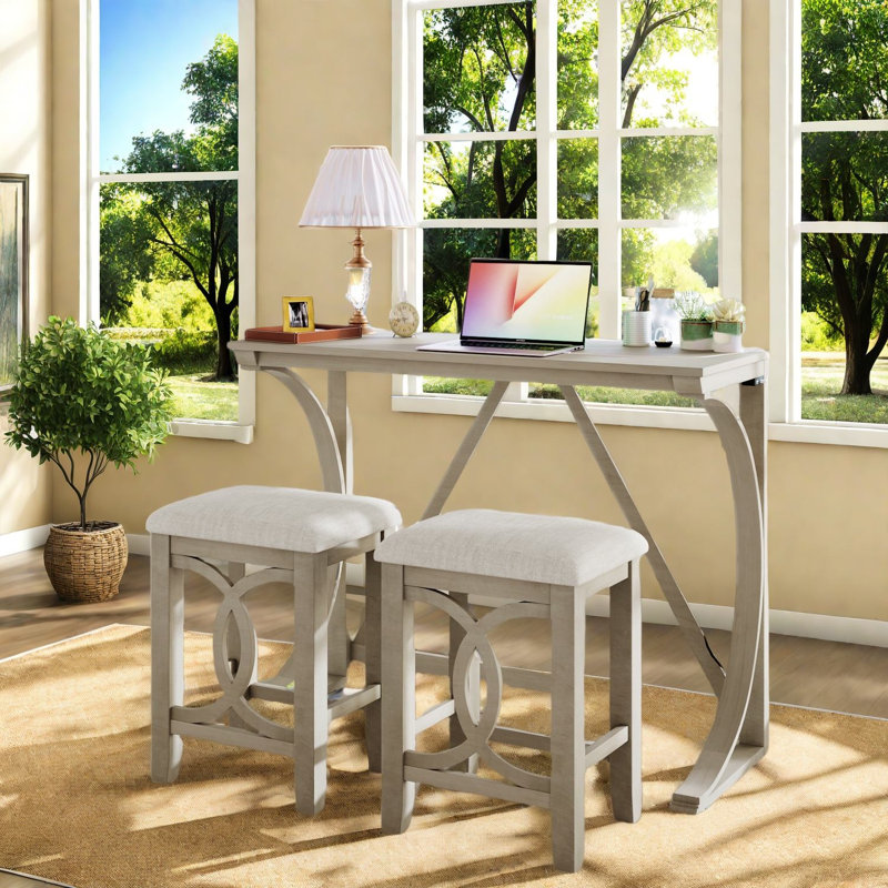 Ensemble de table de salle à manger Farmhouse avec USB, finition en bois massif blanc