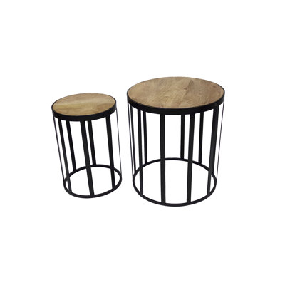 Ensemble de 2 tables emboîtées en métal du plateau en bois