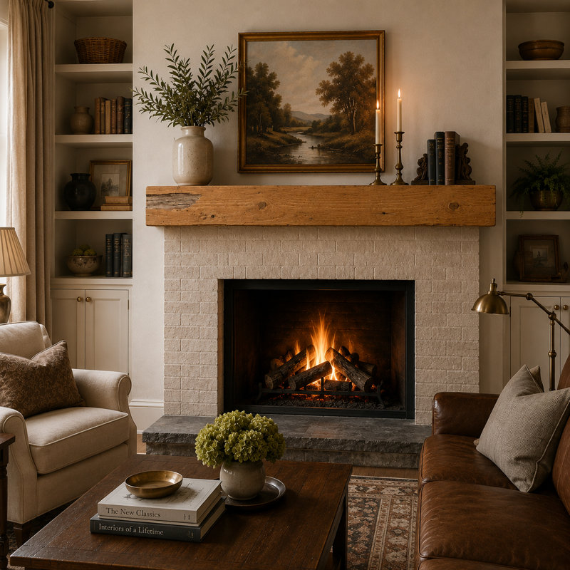 Distressed Fireplace Mantel, Rustic, 48", Aged Oak
