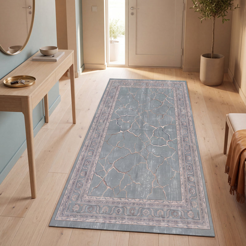 Tapis Vaughn moderne à poils courts, style aquarelle abstraite, bleu sarcelle, beige, gris, brun et blanc, lavable en machine, antidérapant, pour intérieur et extérieur, adapté aux animaux domestiques, idéal pour le salon, la chambre, la salle à manger, l'entrée, le couloir ou le bureau.