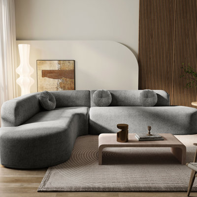 Sectional Sofa, 122" Extra Large Sectional Sofa, Soft Fabric Upholstery, Elegant Curved Design With 3 Round Cushions
