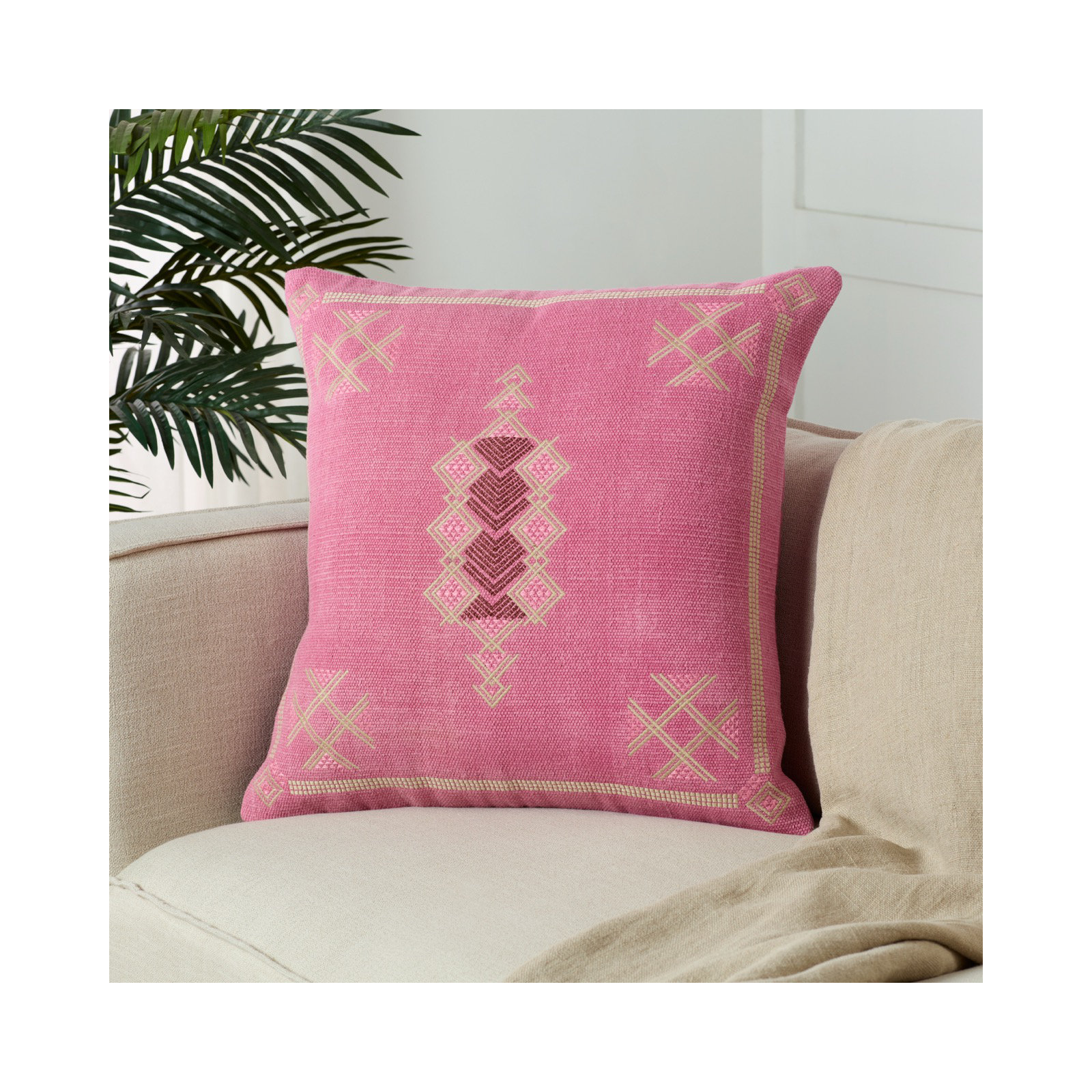 Mikes 100% Wool Throw Square Pillow, Down, Pink/Light Tan
