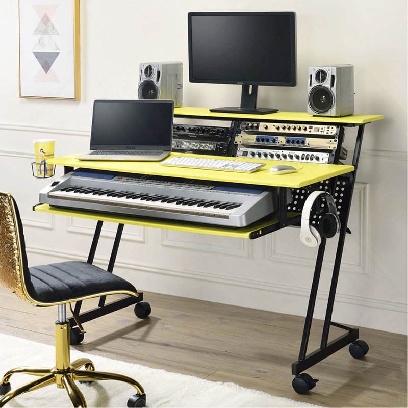 Suitor Music Recording Studio Desk, Yellow, 38" H x 47" W x 28" D