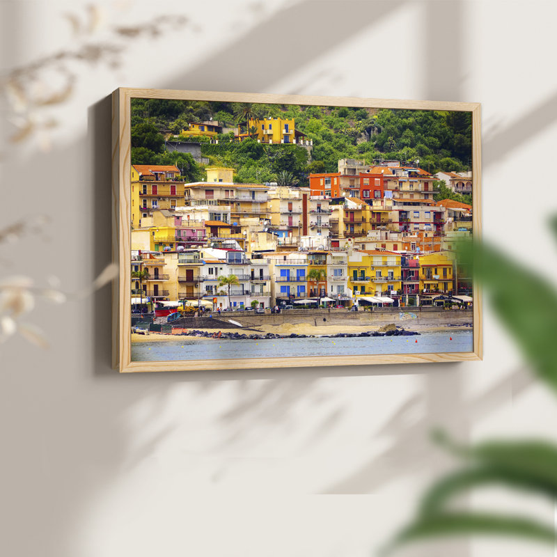 Village de plage italien - reproduction encadrée - réaménageable, H 8 po x l 10 po, Naturel