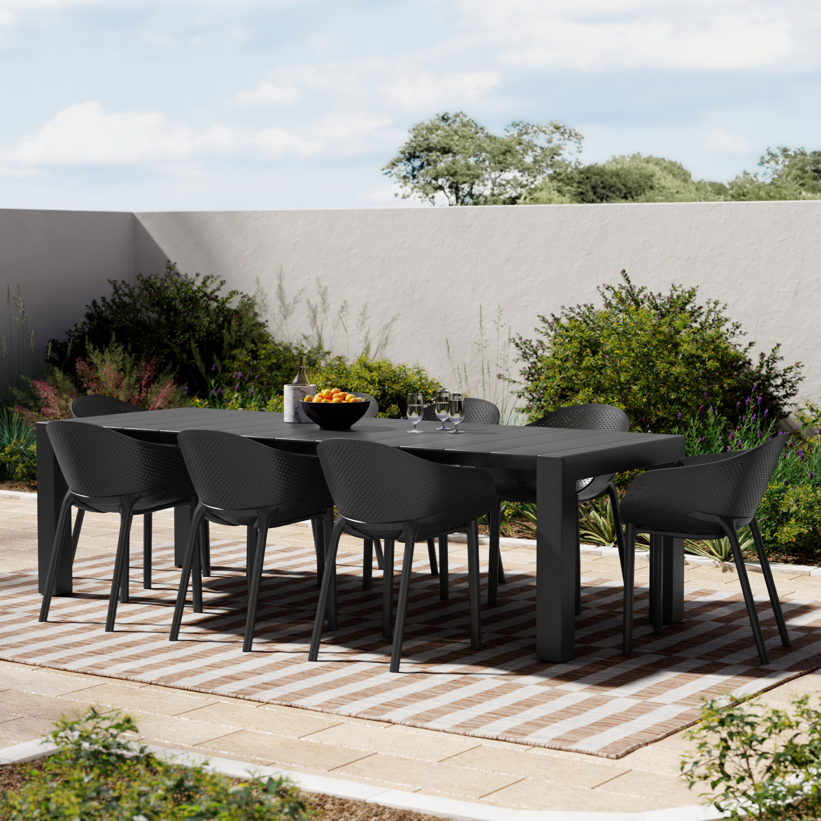 Farrah 102'' Rectangular 8-Person Outdoor Dining Set, Black