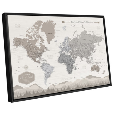 Carte du monde personnalisée à punaises - encadrée
