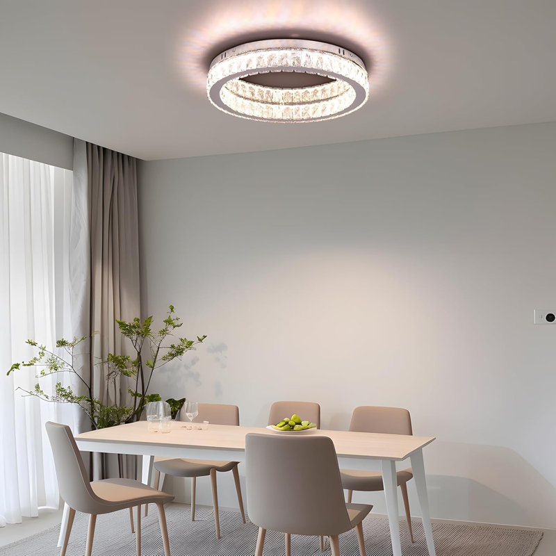 Modern Round Crystal Led Ceiling Light 17.32 Inch 6500k 2000lm For Living Room, Bedroom, Kitchen, Balcony, Basement And Office (not Dimmable)