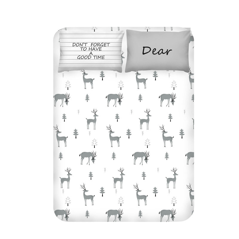 Ensemble de draps gris / blanc 100% coton