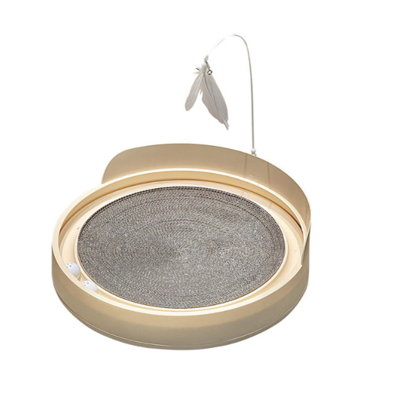 Poteau à griffer pour chat rond amélioré, fait de carton ondulé épais pour plus de solidité et de durabilité, avec des balles interactives amusantes, combinant jeu et grattage, ne laissant aucun débris.