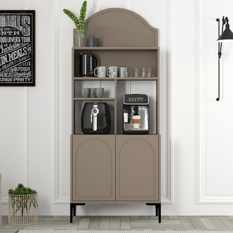 Bar à café moderne, noir et atlas, 32,0 x 79,2 x 13,8 pouces | 100% panneau de particules enduit de mélamine, épaisseur: 0,7 pouce | Plusieurs tablettes, conception élégante, parfaite pour le divertissement à domicile et solutions de rangement élégantes