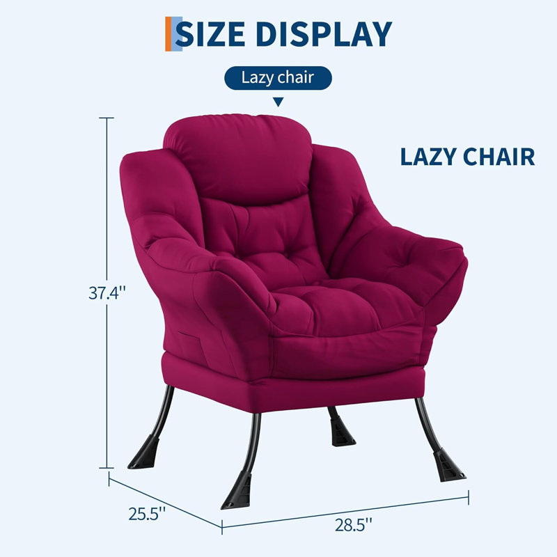 Chaise paresseuse, avec poche latérale et accoudoir, Vin rouge