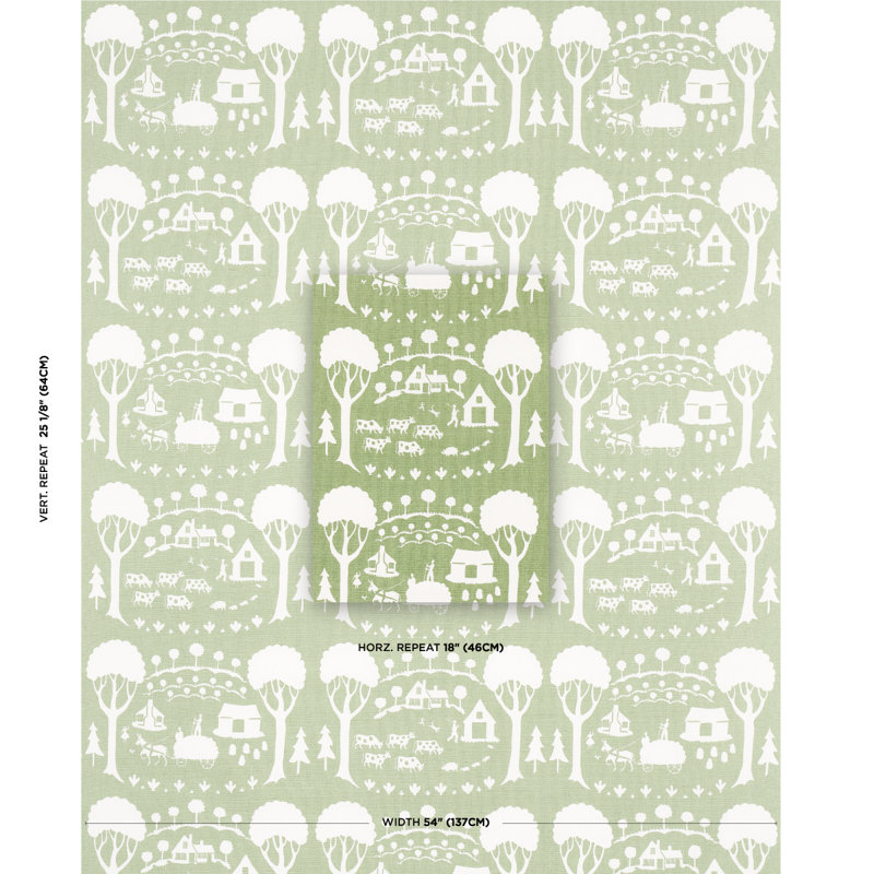 Farm Scene Fabric, Green
