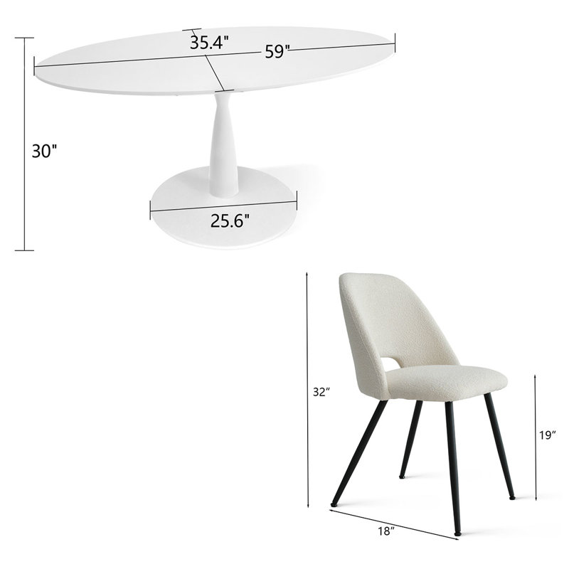Chaena 5-Piece Oval Dining Table Sets, Beige