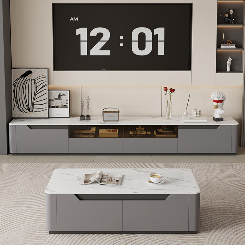 Meuble télé avec rangement en pierre agglomérée, H 15,74 po x L 94,48 po x l 13,77 po