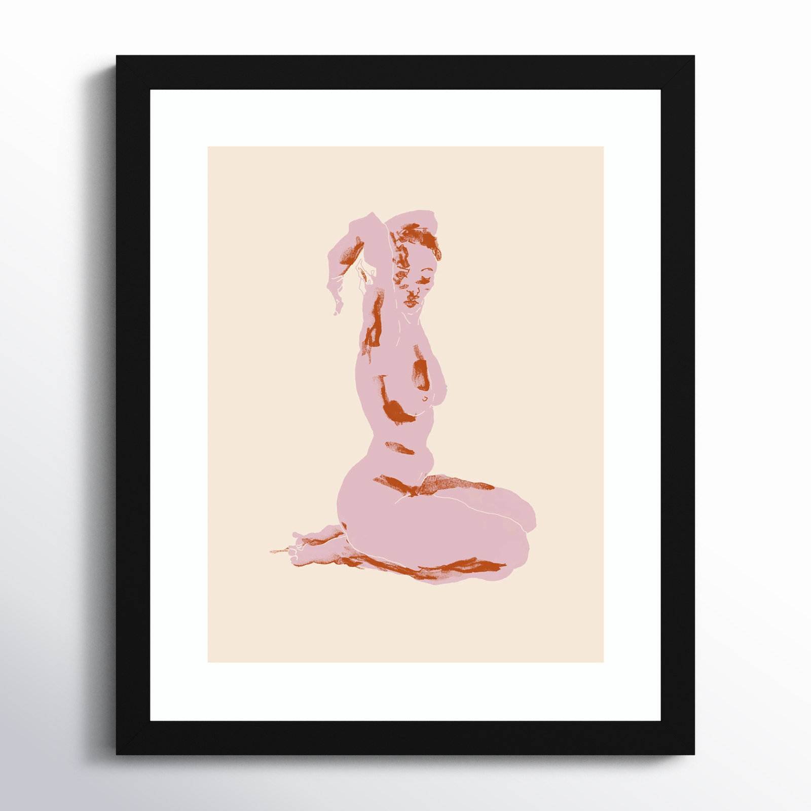 Nude With Arms Folded Over Her Head by Nantucket Wood Framed Wall Art Print, 17" H x 14" W, Black