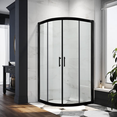 37.5"" - 38"" W x 72"" H Double Sliding Framed Round Shower Enclosure with 1/4"" Clear Tempered Glass -  VTI, HS-363672MB