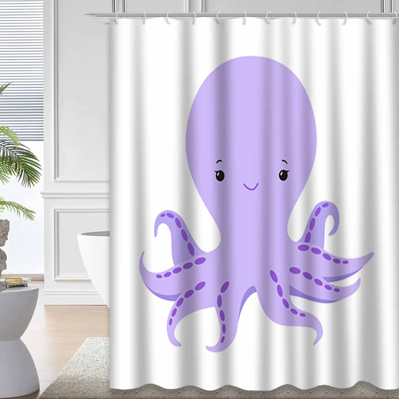 Cute Cartoon Octopus Underwater Shower Curtain with 12 Hooks, L 72 po x l 84 po