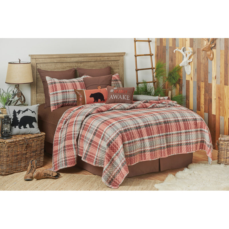 Gray and Saffron Plaid Cotton Full Quilt Set