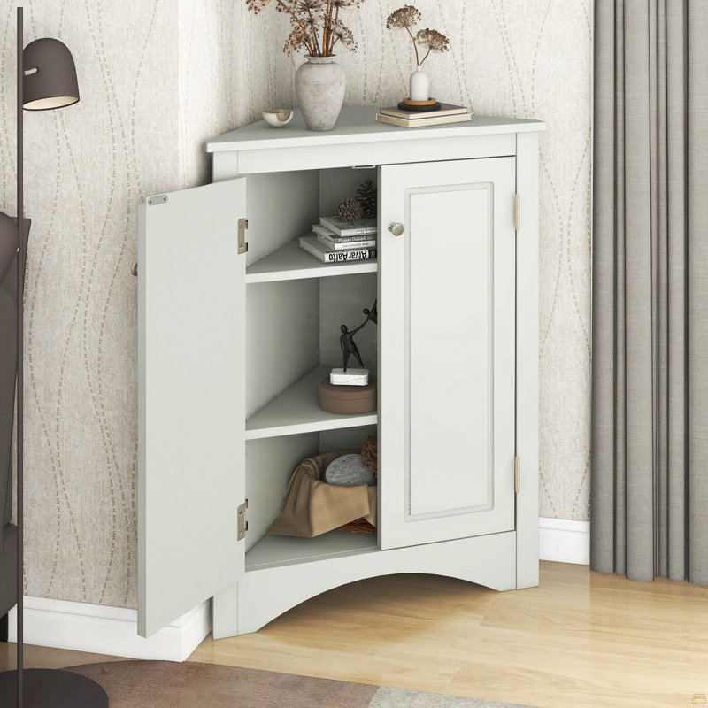 Armoire de rangement triangulaire grise avec tablettes réglables, armoire de plancher autoportante pour la cuisine domestique