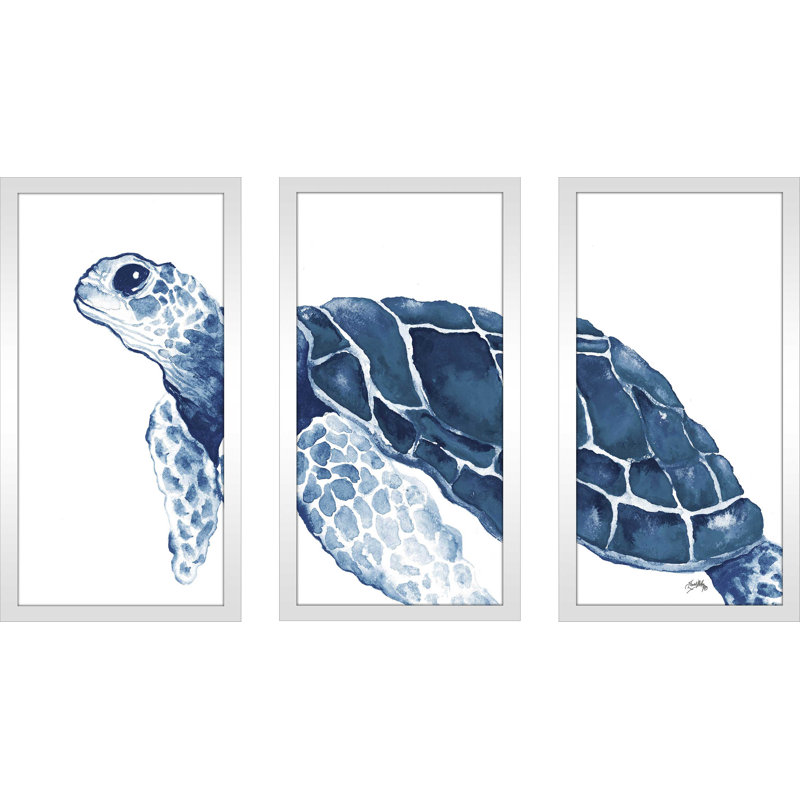 Turtle In The Blues by Elizabeth Medley - 3 Piece Single Picture Frame Multi-Piece Image, 40.5" W x 25.5" H x 1" D