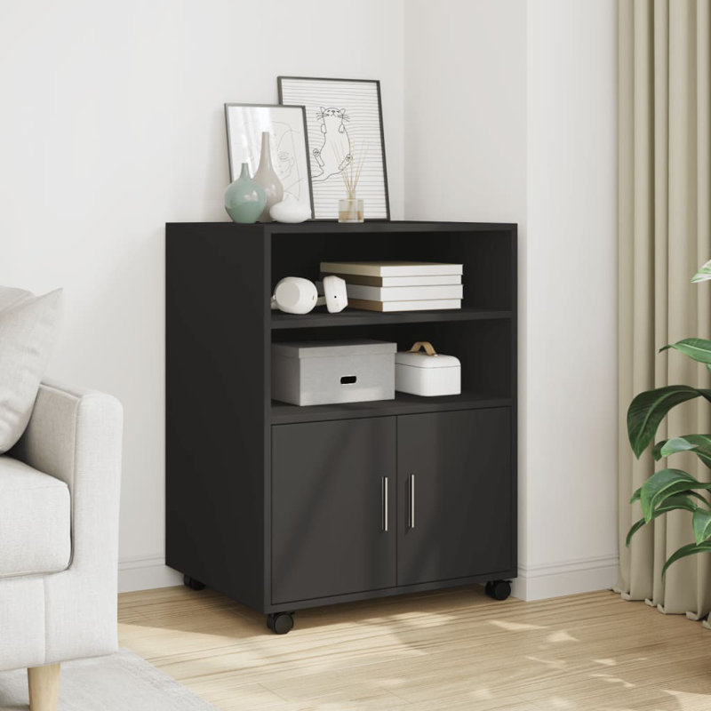Rolling Cabinet Engineered Wood, Black