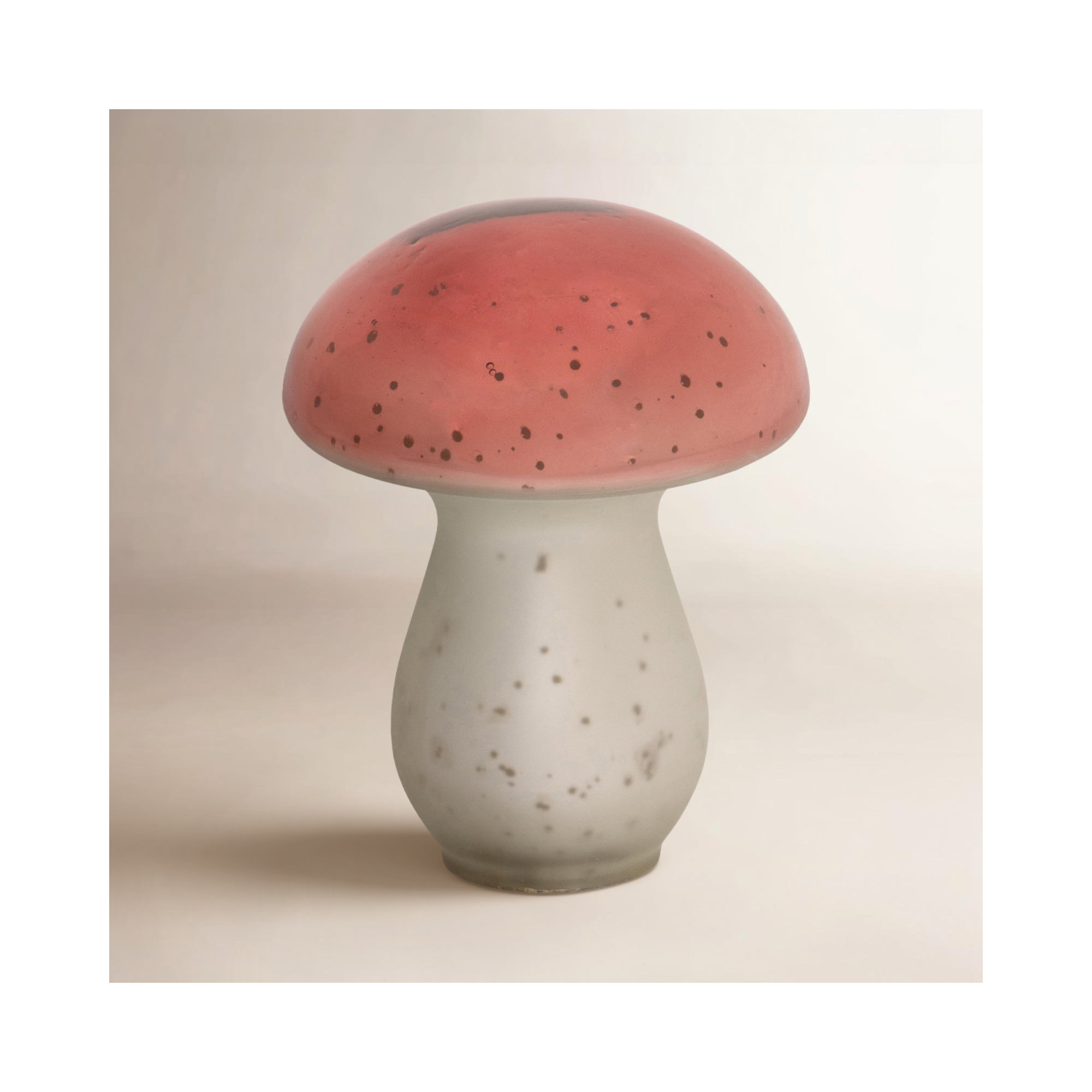 Shiny Glass Forest Mushroom, 6" H x 5" W x 5" D, White/Orange