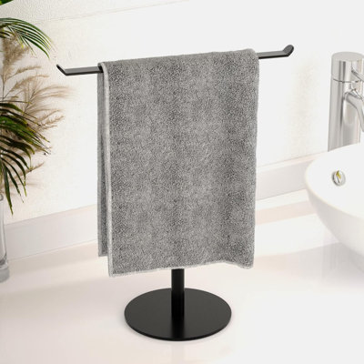 Porte-serviettes à main pour salle de bain, porte-serviettes en forme de T sur pied, porte-serviettes de salle de bain à base lourde, support à serviettes en acier inoxydable, comptoir de rangement de salle de bain