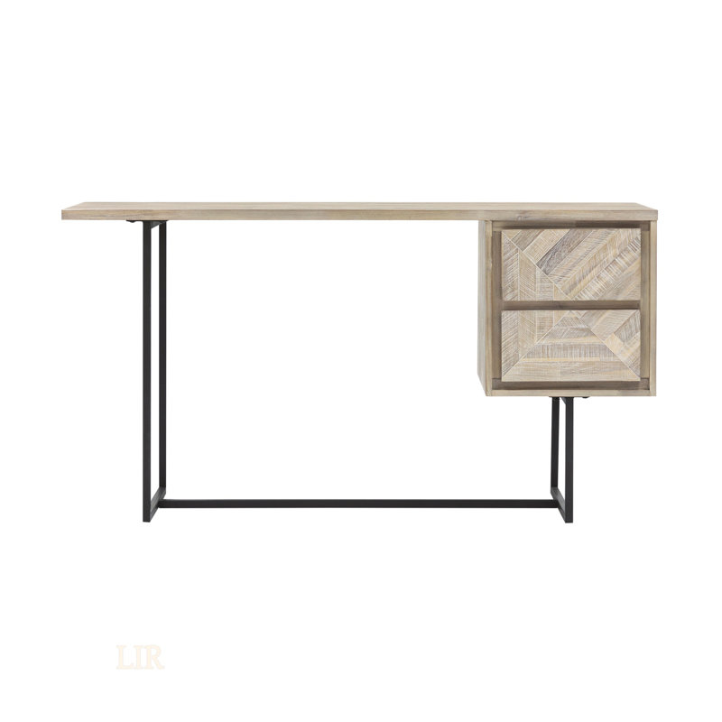 Bureau 2 tiroirs Yaluna en bois d'acacia naturel avec une conception durable et un grand espace de rangement pour le bureau à domicile