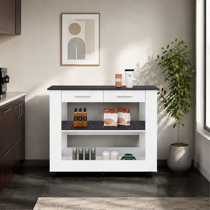 Îlot de cuisine avec rangement ouvert et 3 tablettes