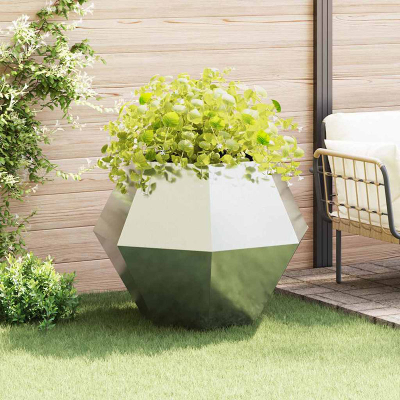 Planter Silver Galvanised Steel, 80cm H x 100cm W x 100cm D