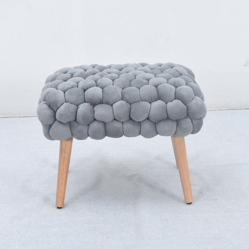 Aciel 56cm Wide Velvet Tufted Rectangle Geometric Shapes Footstool Ottoman, Gray