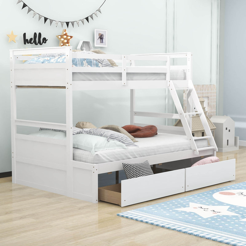 Lit superposé simple au-dessus d'un lit double avec tiroirs Emmie-Mae, Blanc