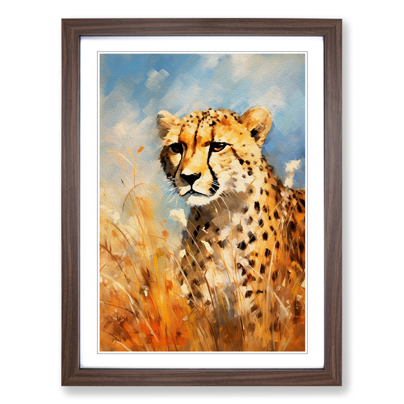 Cheetah Impressionism No.2 - Single Picture Frame Print on Wood, Walnut Framed, 46cm H x 34cm W x 2cm D