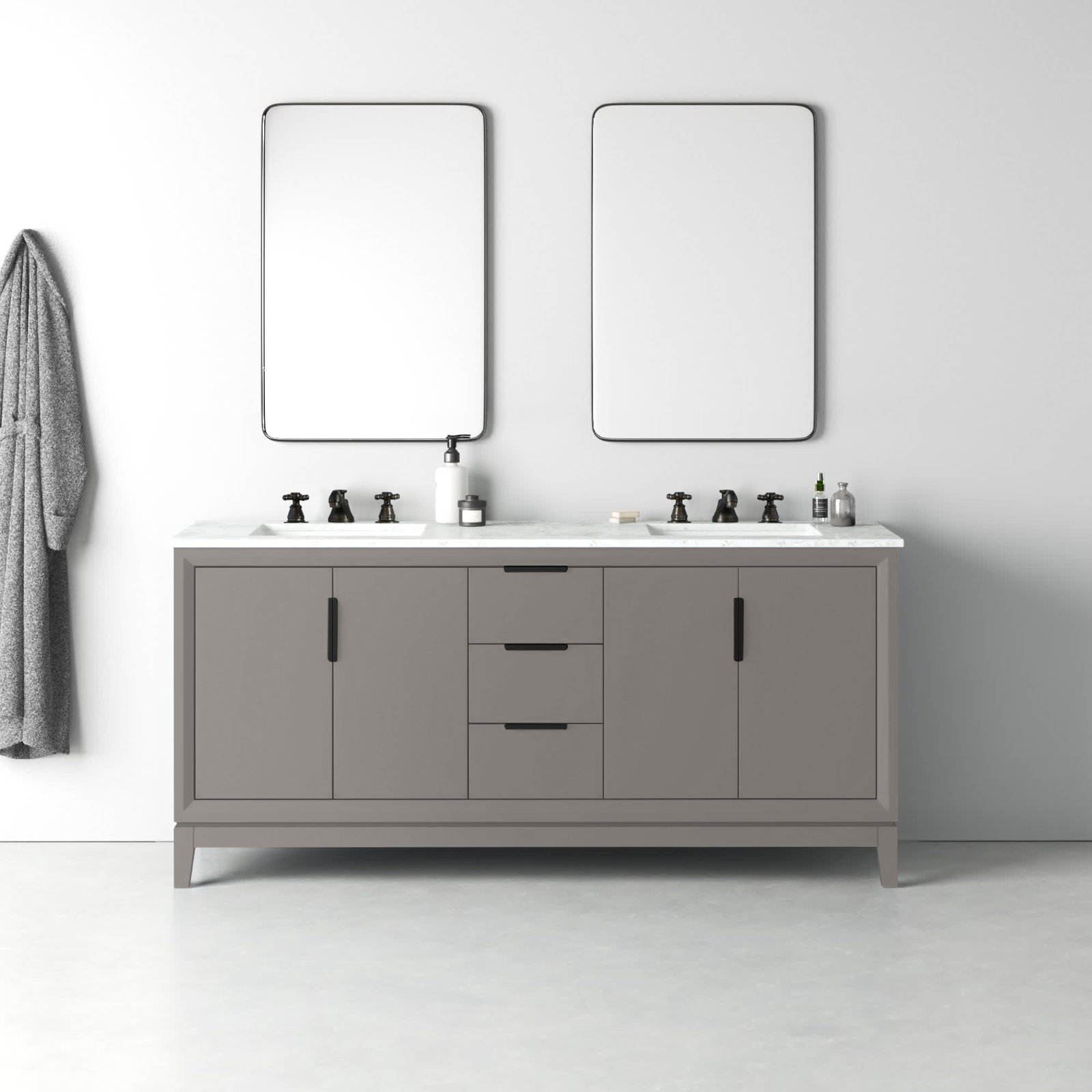 Charlise 72" Carrara Marble Double Bathroom Vanity, Standard, Cashmere Grey