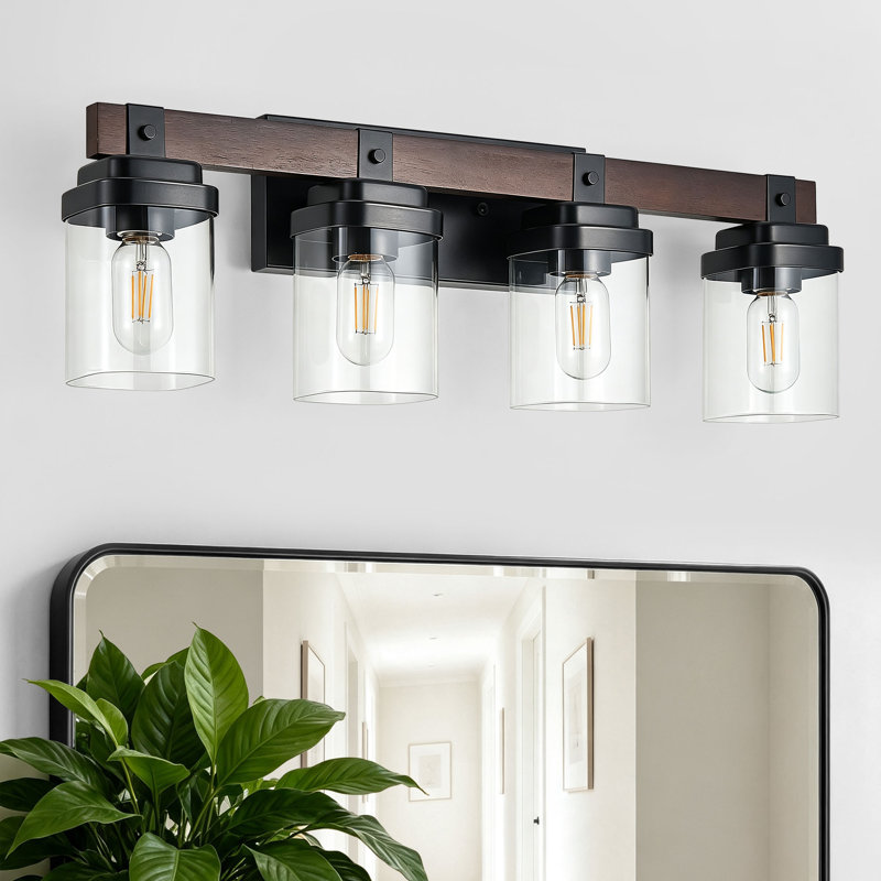 Applique murale en bois rustique pour salle de bain, 4 lumières