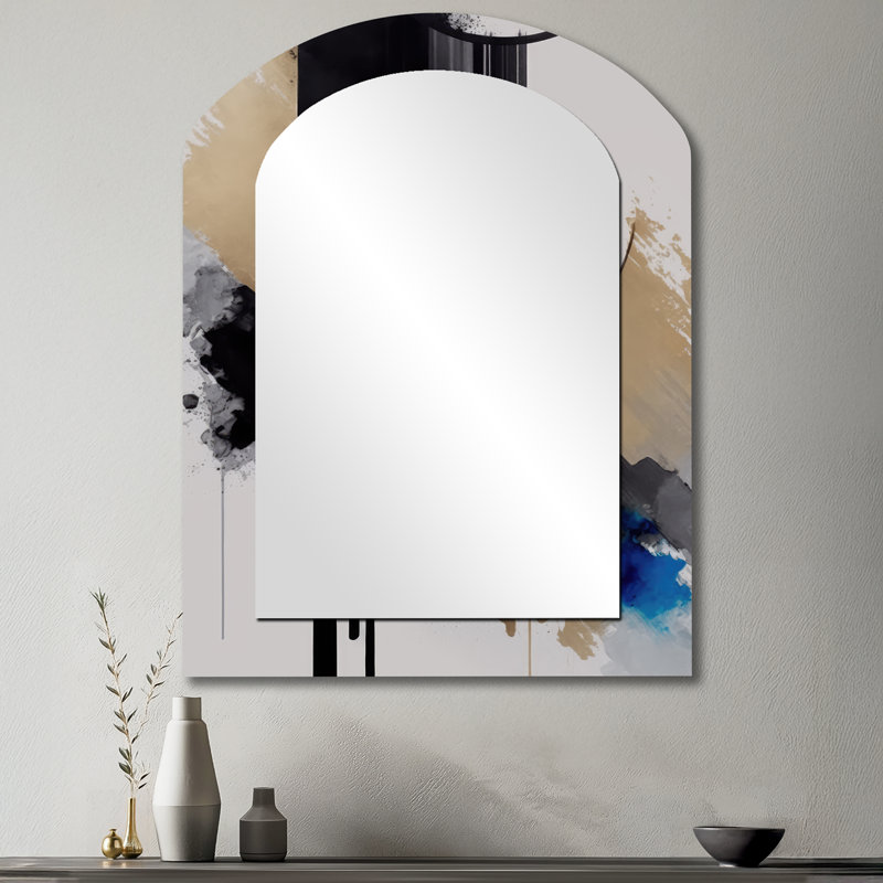 Blue Minimalist Abstract I - Minimalism Asymmetrical Decorative Wall Mirror, Modern Arch Mirror, Printed Metal Art, 43" x 33"