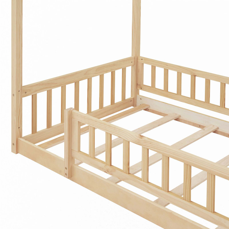 Cadre de lit en bois avec clôture, Naturel, Simple