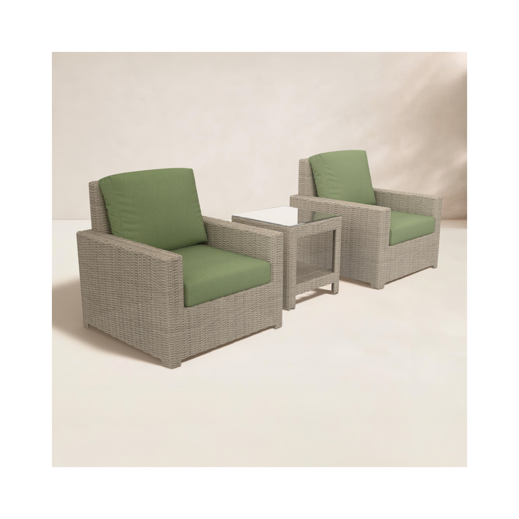 Outdoor Patio Lounge Chair With End Table Set And Sunbrella Cushions, Canvas Fern
