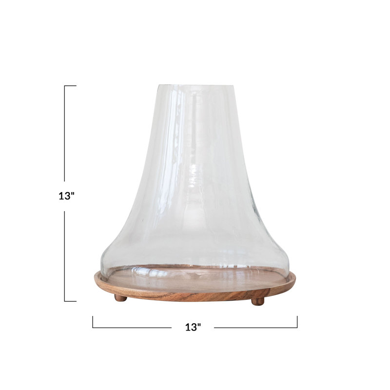Reclaimed Glass Cloche With Mango Wood Base