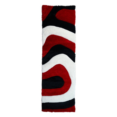 Jakelyn Shag Abstract Designed Red/Black Area Rug