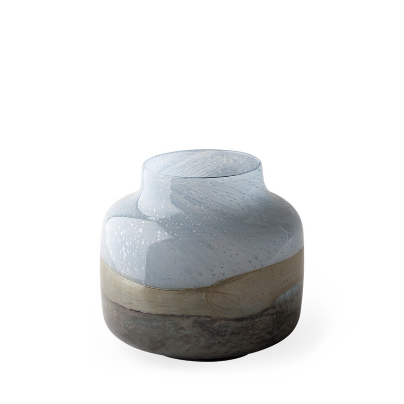 Defranco Blue and Brown Ocean Colored Bubble Glass Rounded Square Glass Vase, 10" H x 4" W x 4" D