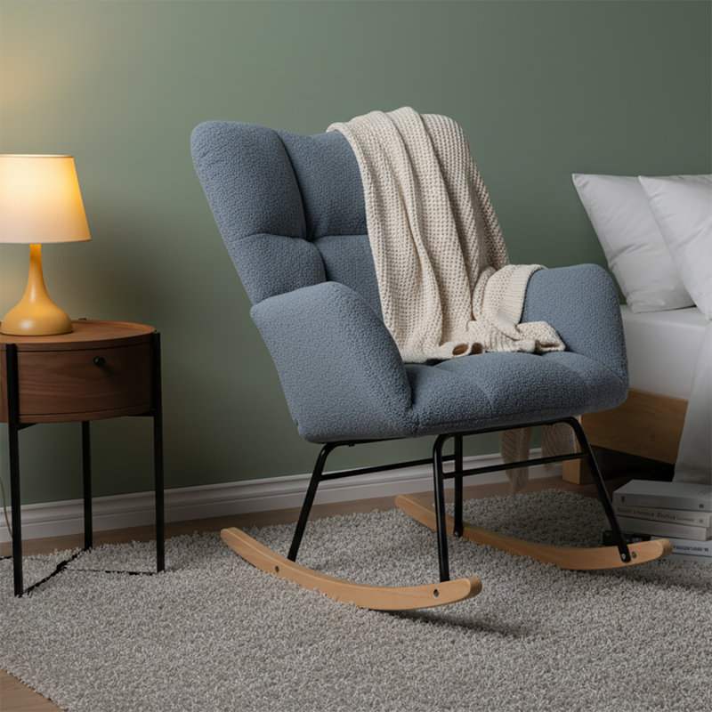 Chaise berçante rembourrée Modern Minimalist, Bleu clair