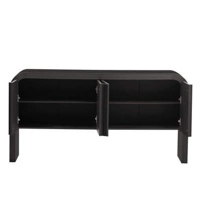 62.2-Inch Wave-Pattern Console Table with 4 Doors and Adjustable Shelf,Curved design Sofa Table Behind Couch,Rustic Narrow Entryway Table for Living R