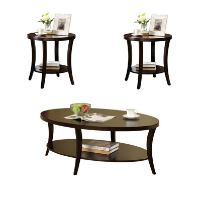 3 Coffee Table With End Tables - Wood Veneer, Ample Display Space, Enhance Your Home Item Oval In Rich Birch Display, Living Room Furniture