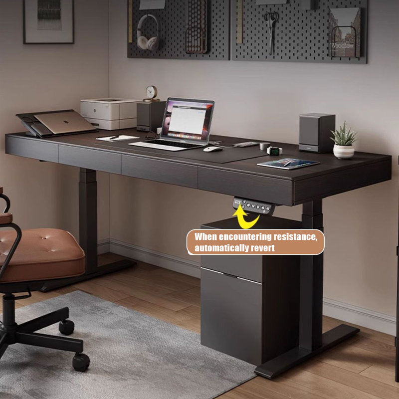 Bureau debout en bois manufacturé avec tiroirs, H 53,15 po x l 70,87 po x P 31,5 po