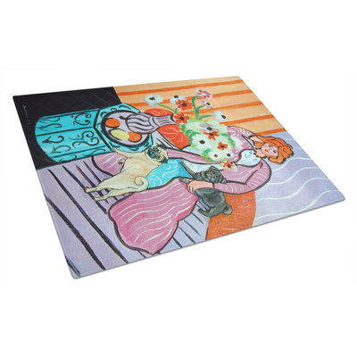 Caroline's Treasures Lady with Her Pug Glass Cutting Board