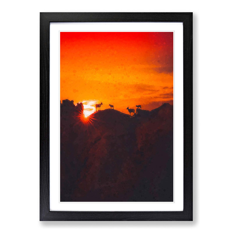 Goats upon the Mountain - Picture Frame Graphic Art Print, 65cm H x 48cm W x 2cm D, Black Framed